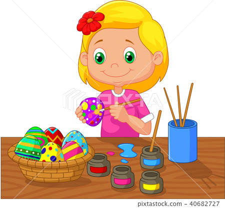 Cartoon girl painting Easter egg Cartoon girl painting Easter egg 40682727