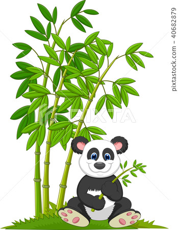 Cartoon panda sitting and eating bamboo 40682879