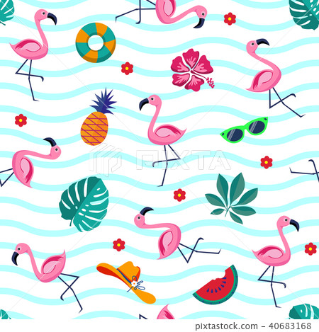 Seamless Summer pattern with pink flamingos Seamless Summer pattern with pink flamingos 40683168