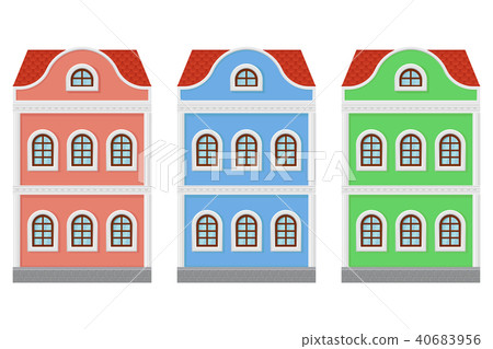 Flat style house. Two-storey colored old european buildings Flat style house. Two-storey colored old european buildings 40683956