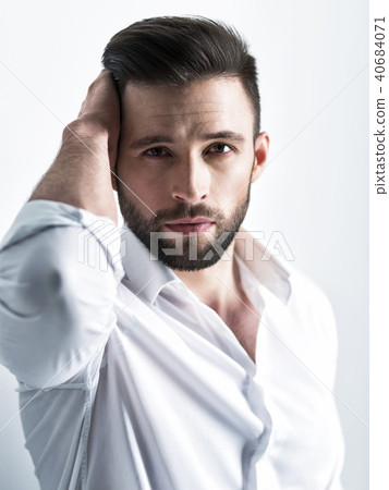 Handsome man in white shirt. Closeup portrait. Handsome man in white shirt. Closeup portrait. 40684071