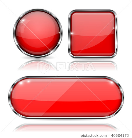 Set of 3d red glass buttons with metal frame - Stock Illustration ...