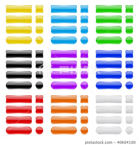 Glass buttons. Collection of colored menu interface 3d shiny icons Glass buttons. Collection of colored menu interface 3d shiny icons 40684180