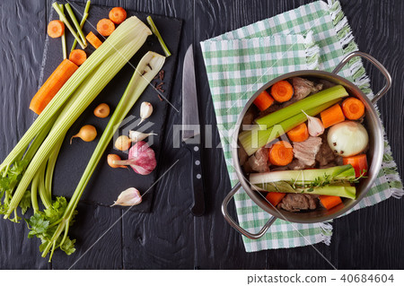 ingredients for veal stew in a pot ingredients for veal stew in a pot 40684604