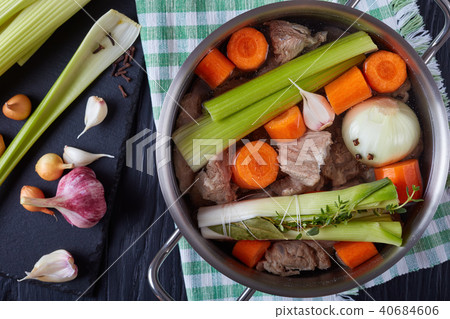 pieces of blanched veal meat  in remouillage 40684606