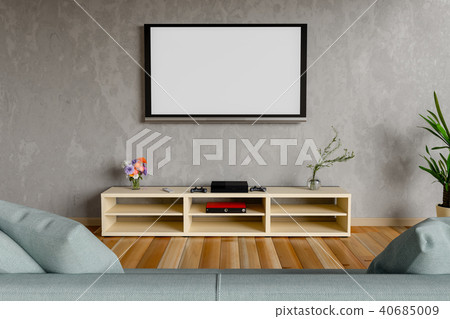 Tv Hanging On Cabinet In Living Room Stock Illustration