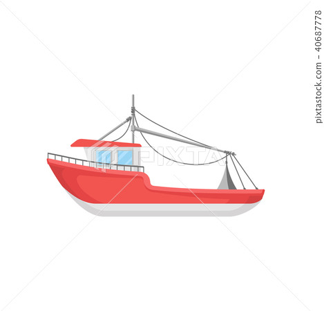 Flat vector design of bright red fishing boat. Big marine vessel. Element for infographic or mobile Flat vector design of bright red fishing boat. Big marine vessel. Element for infographic or mobile 40687778