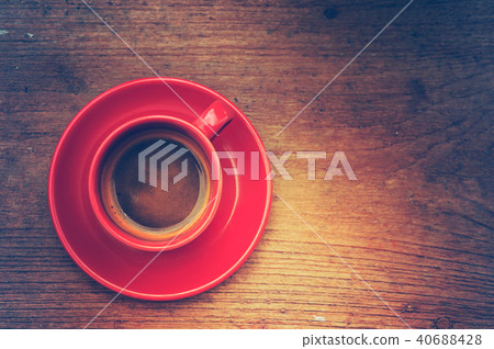 hot coffee on wood table 40688428