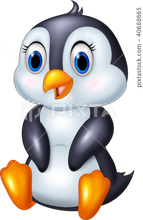 Cute cartoon animal penguin sitting isolated on wh 40688665