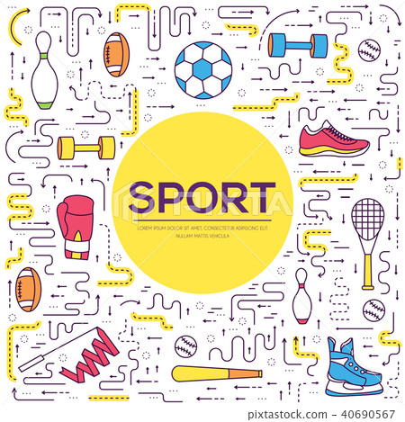 Thin line sport tools modern illustration concept. Infographic equipment for health style. Icons on Thin line sport tools modern illustration concept. Infographic equipment for health style. Icons on 40690567