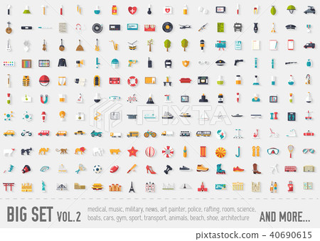 Flat big collection set icons of medical, army, war, shoe, nature, news, draw, police etc. For Flat big collection set icons of medical, army, war, shoe, nature, news, draw, police etc. For 40690615