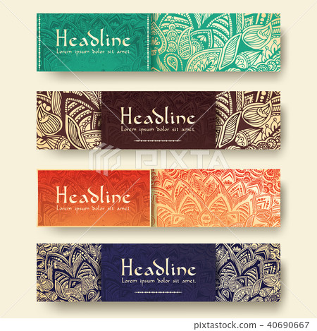 Set of ethnic ornament banners and flyer concept. Vintage art traditional, Islam, arabic, indian 40690667