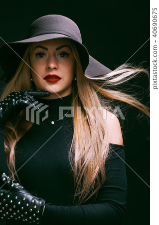 Image of young blonde in hat ,gloves Image of young blonde in hat ,gloves 40690675