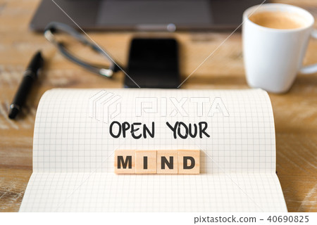 Wooden blocks with letters OPEN YOUR MIND 40690825