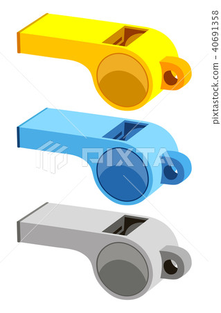 Colorful cartoon referee whistle set. 40691358