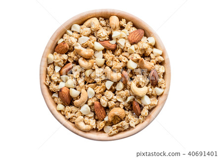Close up top view granola in the bowl on isolated 40691401