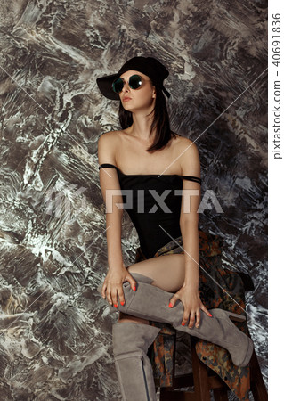 beautiful model in military jacket posing beautiful model in military jacket posing 40691836