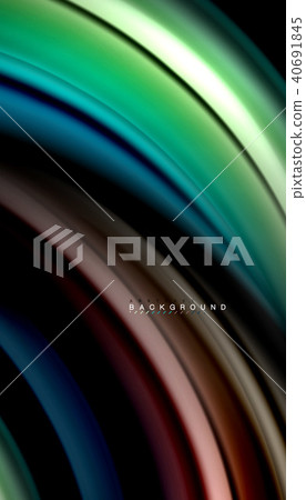 Abstract wave lines fluid rainbow style color stripes on black background 40691845