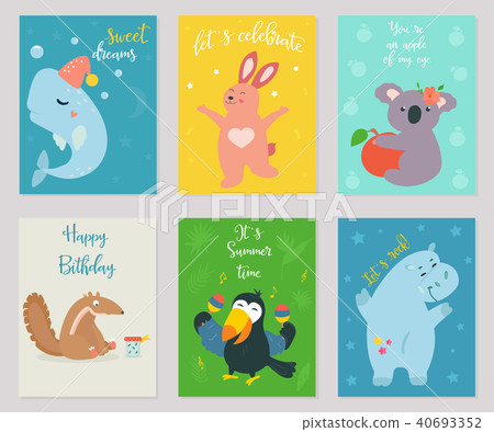Big vector set of funny postcards with animals Big vector set of funny postcards with animals 40693352