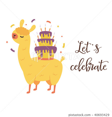 Holiday birthday card with cute llama and cake 40693429