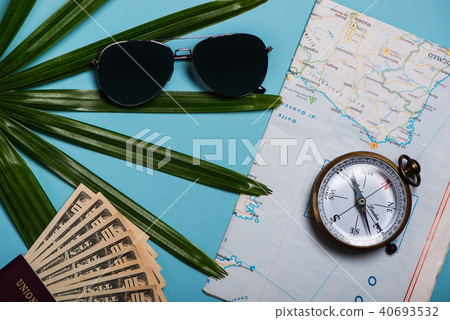 Travel Template Top View on blue background 40693532