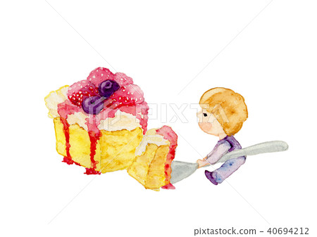 Cake and children watercolor 40694212