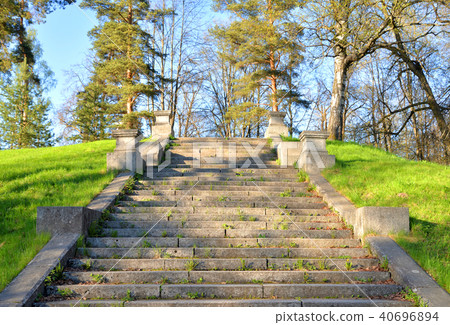 Old granite stairs in the park. Old granite stairs in the park. 40696894