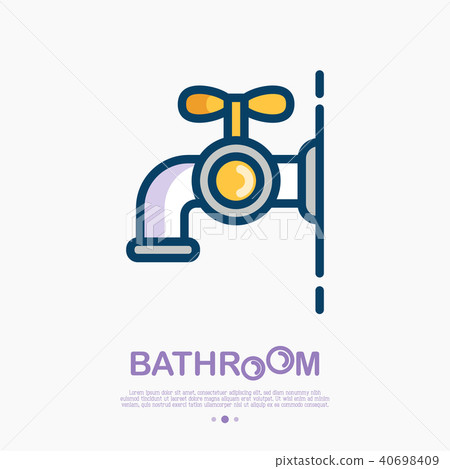 Faucet thin line icon with water drop Faucet thin line icon with water drop 40698409