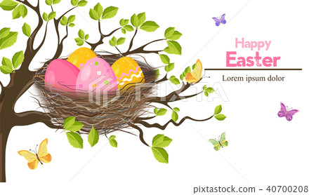 Easter holiday card with Eggs nest Vector Easter holiday card with Eggs nest Vector 40700208