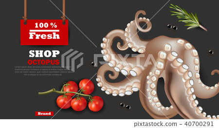 Fresh octopus banner Vector realistic. 3d detailed 40700291