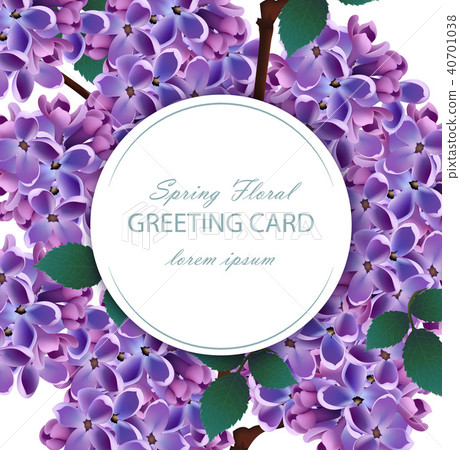 Lilac flowers beautiful round card Vector. Spring - Stock Illustration ...