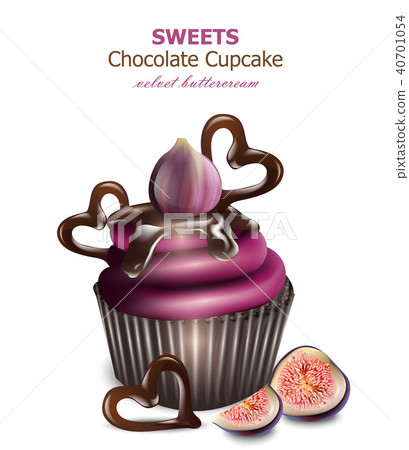 Chocolate cupcake with fig fruits Vector. Retro Chocolate cupcake with fig fruits Vector. Retro 40701054