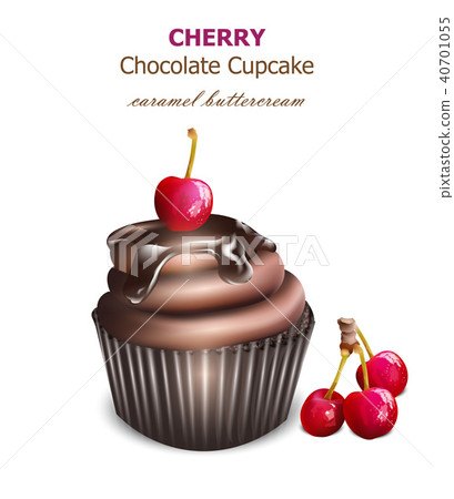 Chocolate cupcake with cherry fruit Vector Chocolate cupcake with cherry fruit Vector 40701055