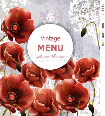 Vintage poppy flowers card Vector. Detailed 40701119