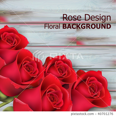Red roses on wooden background Vector realistic - Stock Illustration ...