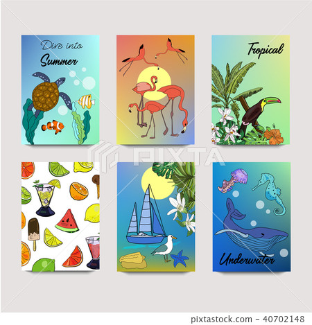 Summer vector drawn posters with tropical life, - Stock Illustration ...