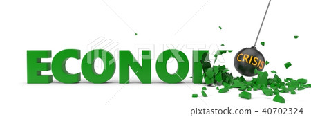 crisis named wrecking ball is breaking green economy word. 3d illustration 40702324