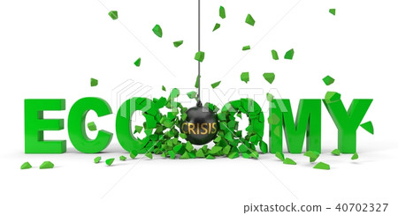 crisis named wrecking ball is breaking green economy word. 3d illustration 40702327