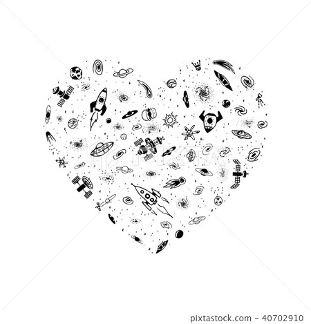 Vector illustration of space object in heart shape Vector illustration of space object in heart shape 40702910