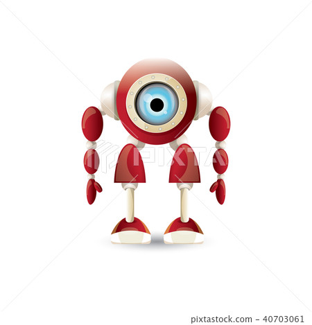 vector funny cartoon red friendly robot character isolated on white background. Kids 3d robot toy vector funny cartoon red friendly robot character isolated on white background. Kids 3d robot toy 40703061