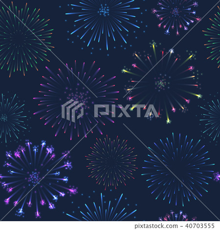 Seamless firework pattern, salute on dark background, vector celebratory gunfire Seamless firework pattern, salute on dark background, vector celebratory gunfire 40703555