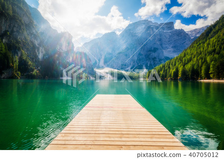 Braies Lake in Dolomites mountains Seekofel, Italy 40705012