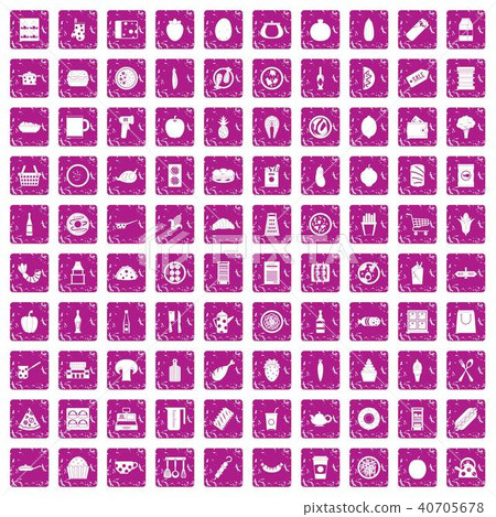 100 lunch icons set grunge pink 100 lunch icons set grunge pink 40705678