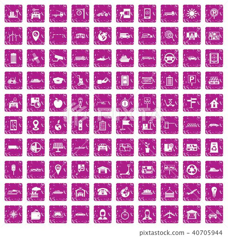 100 navigation icons set grunge pink 40705944
