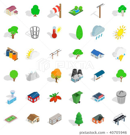 Green road icons set, isometric style 40705946