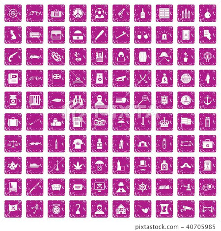 100 offence icons set grunge pink 40705985