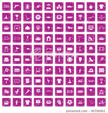 100 playground icons set grunge pink 40706061