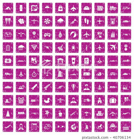 100 plane icons set grunge pink 40706134
