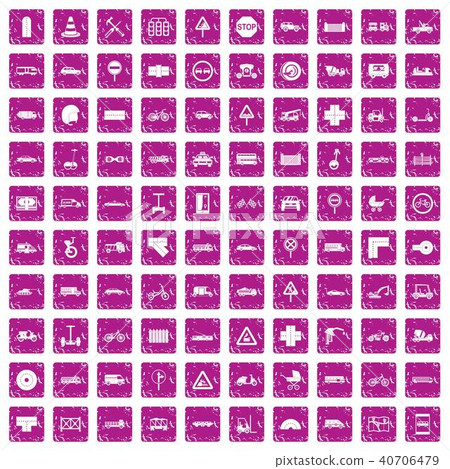 100 road icons set grunge pink 40706479