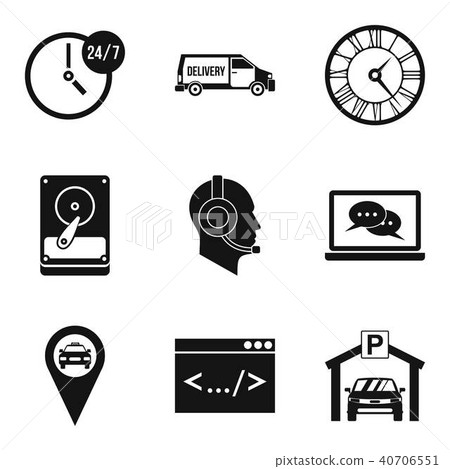 Working hours icons set, simple style Working hours icons set, simple style 40706551